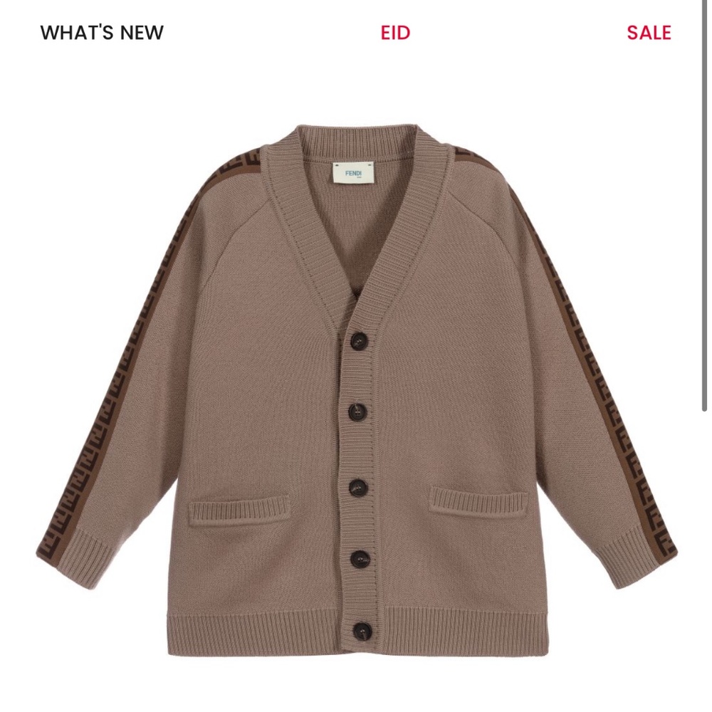 Fendi Junior knit Beige Wool FF Tape Cardigan 5A